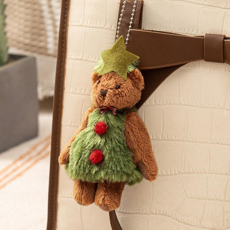 Cute Bear Xmas Bag Hanging Pendent Handmade New Year Creative Christmas Eve Party Gift Plush Bear Christmas Tree Keychain Decor