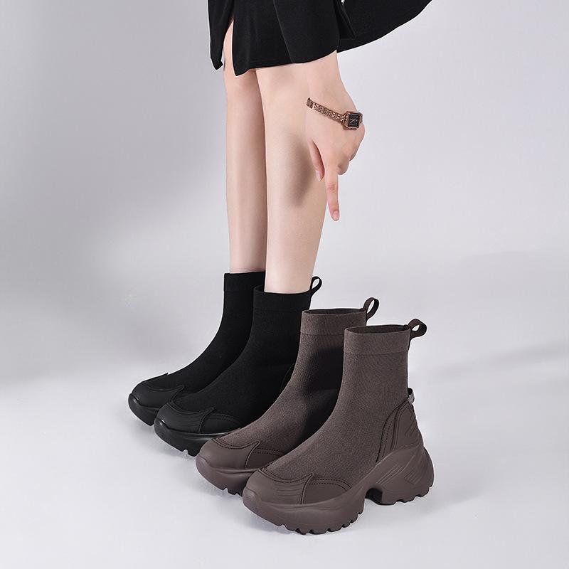 Women's Boots 2026 Autumn/Winter New Thick Soled Short Boots Women's Skinny Boots Elastic Socks Boots