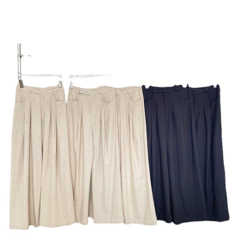 Pantalones anchos de lino y algodón Tencel para mujer con protección solar