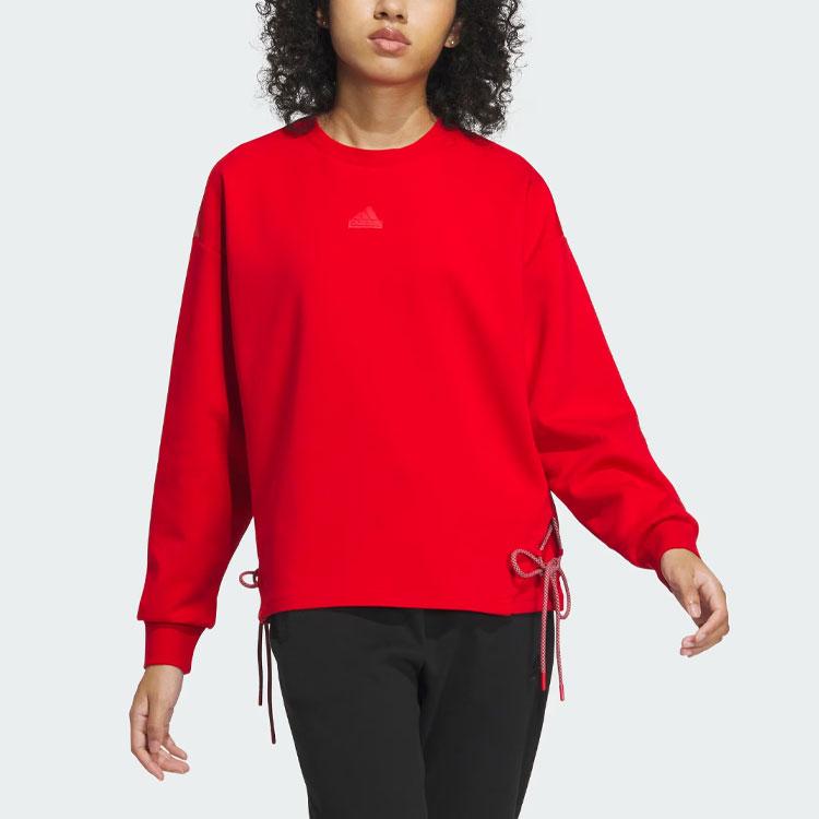 Adidas Future Style Crew Sweatshirt Reflective Stripes Sports Casual Pullover Round Neck Women Sweatshirt Light-Crimson IM8955