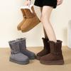 Thick-soled Two-wearing Medium Tube Snow Boots Women's Winter New Fur Integrated Fluff Cotton Boots Piled and Piled Cotton Shoes