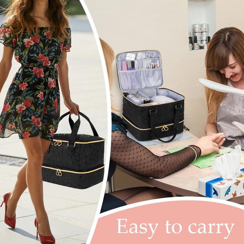 Elegant Travel Makeup Bag: Double-Layer Nail Polish Storage for 42 Bottles