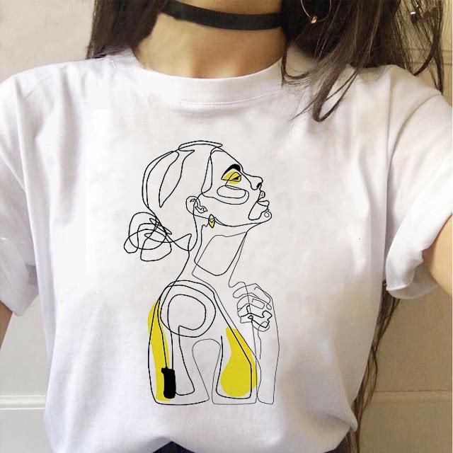 Minimalist Art Line Face European and American Pure Cotton Printed Unisexs and Womens Fashion Tshirt New Personalized Tshirt