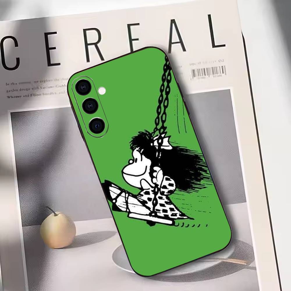 

Cartoon M-Mafalda Cute Phone Case For Samsung Galaxy A73,A72,A71,A70,A53,A52,A51,Soft Silicone Black Cover Samsung a71 4g
