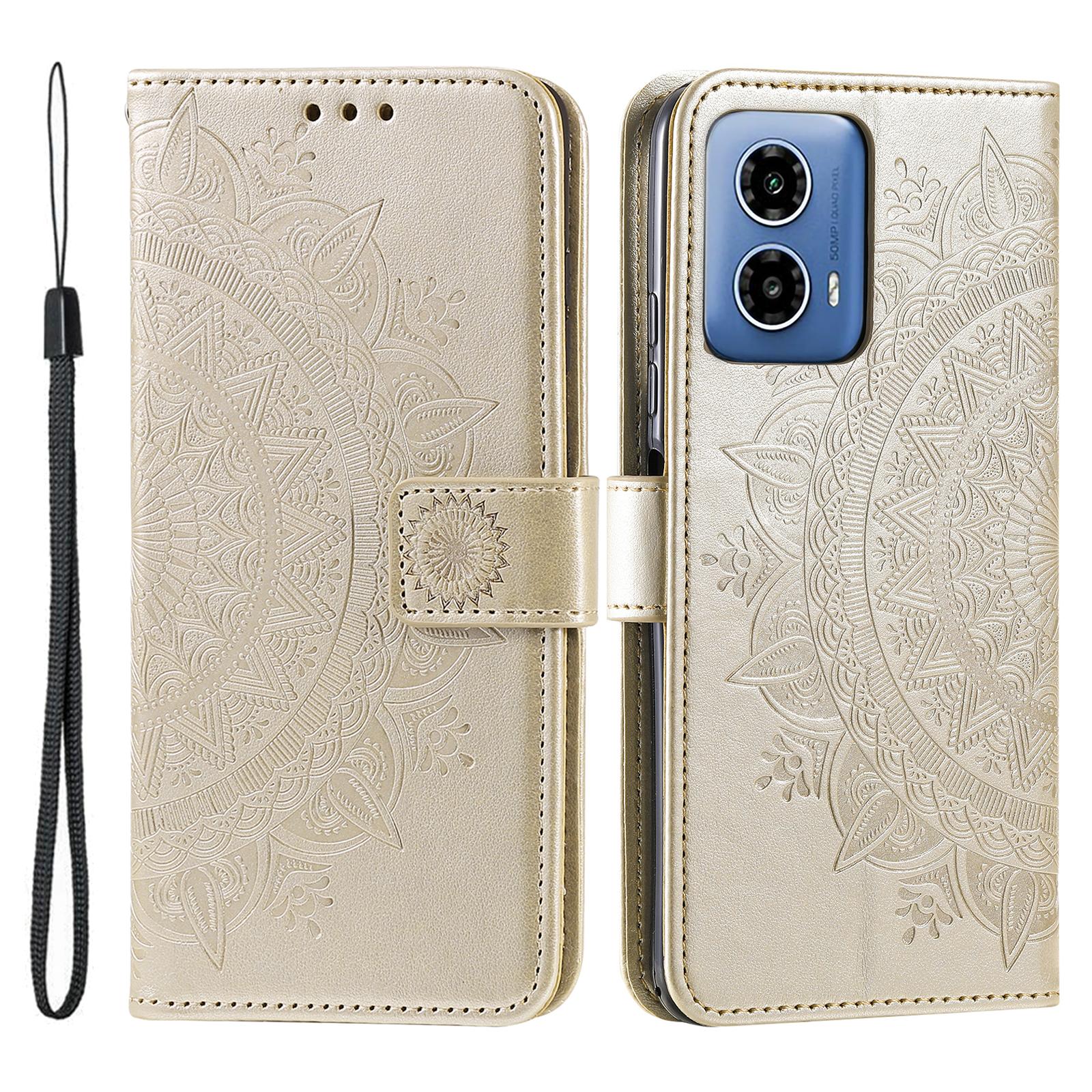 

For Motorola Moto G45 5G/G34 5G Phone Case Mandala Flower Stand PU Leather Cover Wallet Gold