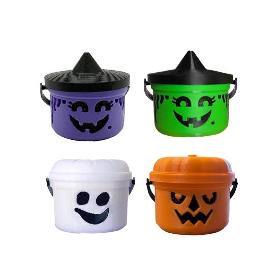 Halloween Candy Bucket Mini Trick or Treat Candy Holder with Handle Small Pumpkin Ghost Bucket for Halloween Party Supplies