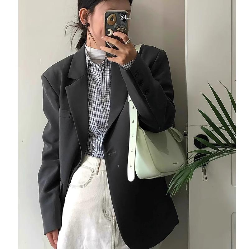 Women's High-End Grey Suit Jacket - Autumn 2025, Korean Style, Loose Casual Fit for Early Autumn