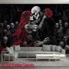 2D Halloween Skeleton Dance Tapestry Black Red Gothic Wall Art Decor