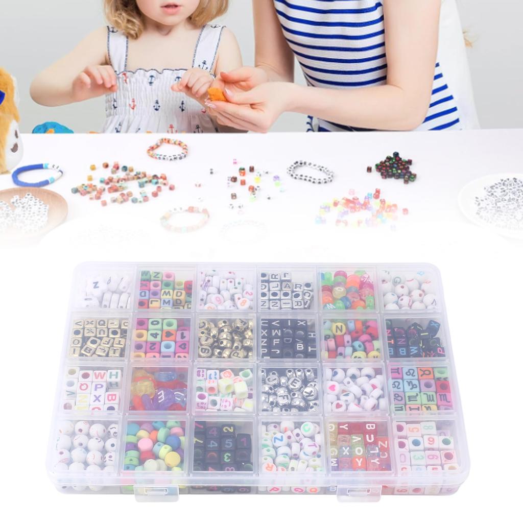 24 Types Letter Beads Set Bracelet Making Colorful Alphabet Letter Beads with Elastic Cord for Jewer