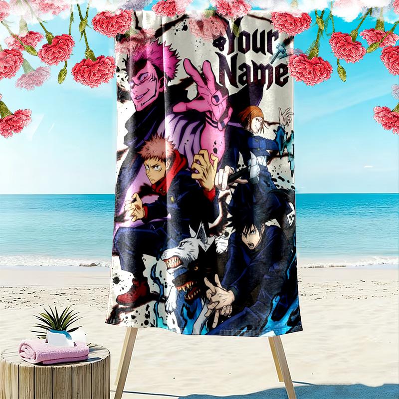 Name Custom Anime Jujutsu Kaisen Print Beach Towel, Large Soft Quick Dry Towel for Beach Camping Swimming