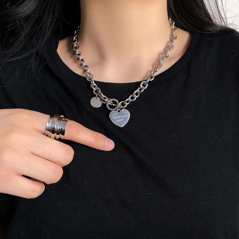 "European & American Double-Layer Love Necklace: Hip-Hop Inspired Long Sweater Chain for Women"