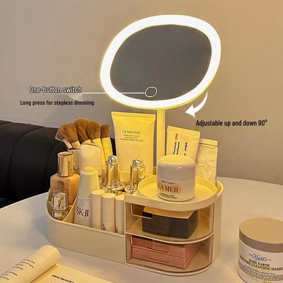 Miroir de Maquillage Lumineux avec Tiroir de Rangement et Organisateur