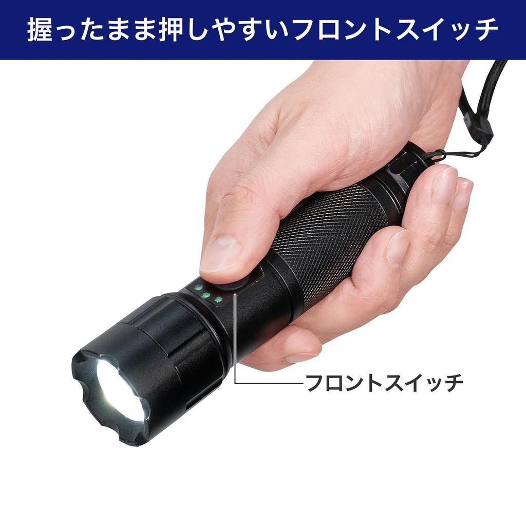 ELPA LED 450 with Hand Battery Battery Level Silver DOP-EP540 Flashlight, Waterproof, Lumens, Strap, Operated, Indicator,