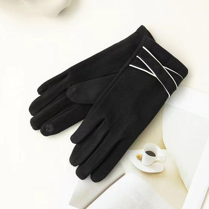 Autumn And Winter Solid Color Finger Gloves For Ladies Fashionable And Elegant Skiing Warm And Soft Outdoor Touch Screen Gloves