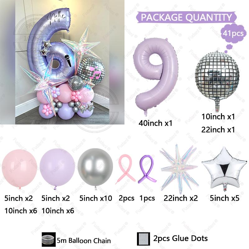 41pcs 4D Disco Balloon Cream Purple Number Birthday Balloon Set Music Enthusiasts Birthday Balloon Festive Party Decoration