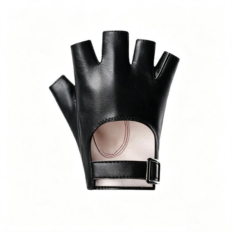 Punk Short Pu Leather Half-Finger Gloves Women Men Hip-Hop Driving Motorcycle Cool Mittens Hollow Out Fingerless Gloces