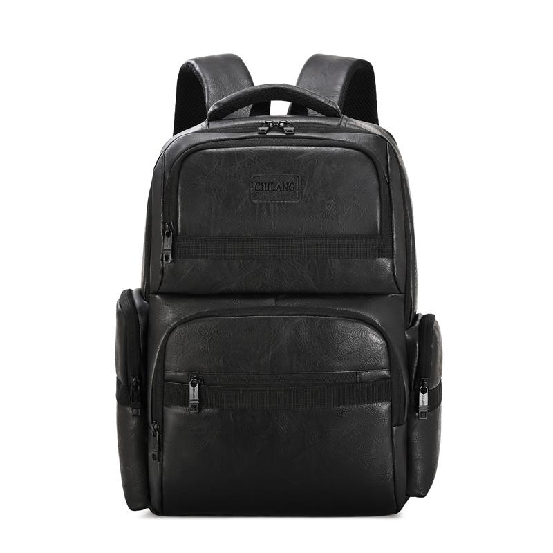 Бизнес-рюкзак из ПУ, водоотталкивающий, большой вместимости, мужской, для commuters, компьютерная сумка чёрный