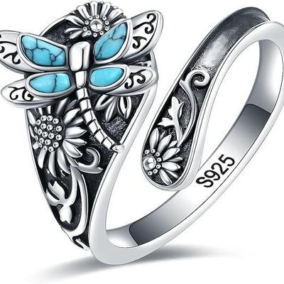 Accessories, Vintage Personality Bohemian Turquoise Dragonfly Sunflower Lady Wrap Ring