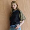 Color Block Volume Sleeve Layered STring ShorT Sleeve T shirT zf08qT032nh
