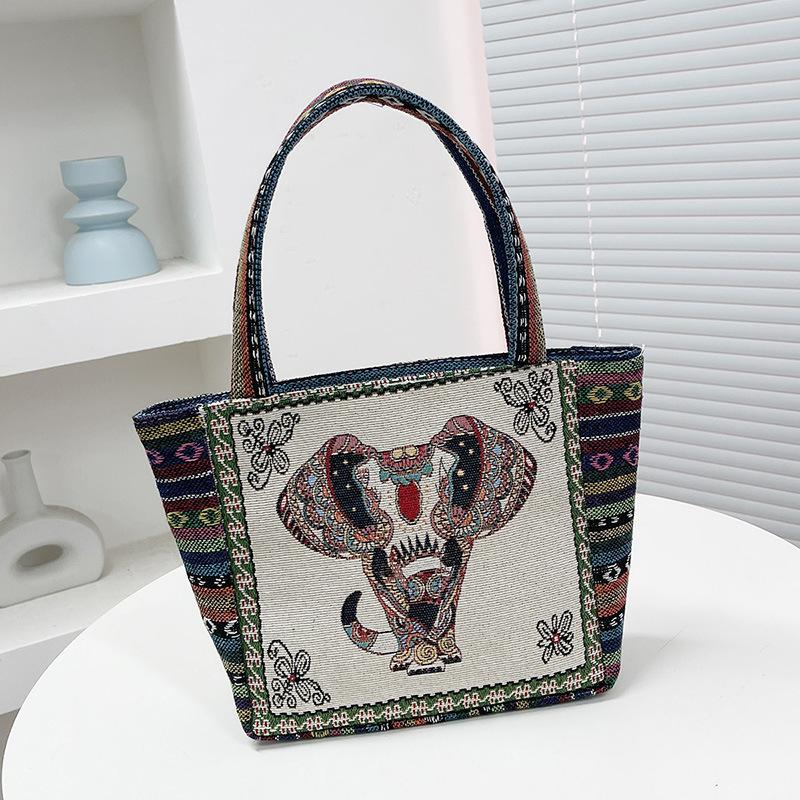 Middle mother handbag women's canvas bag new double-sided embroidered portable small square bag women's bag
