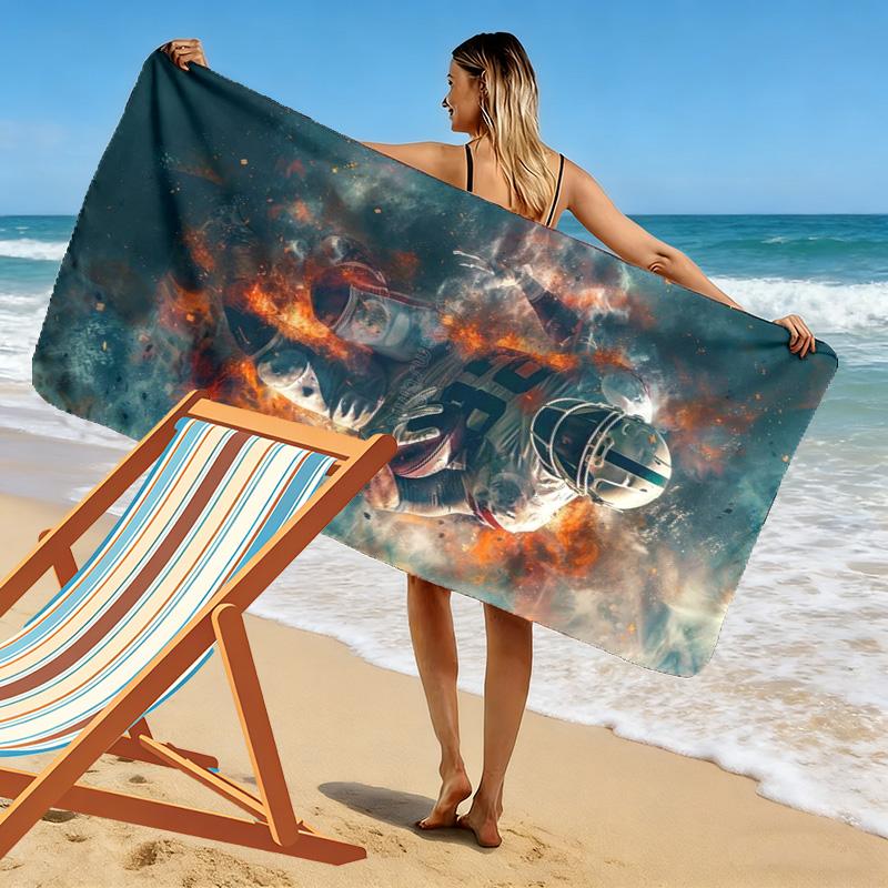 Football Print Beach Towel, Large Soft Quick Dry Towel for Beach Camping Swimming
