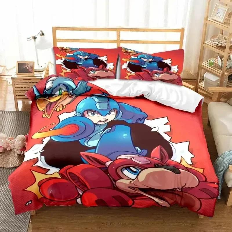 Rockman Megaman Game Cartoon Bedding Set Printed With Pillowcase Bed Duvet Cover Soft Queen King Size Bedclothes Home Boys Gift