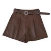 Damen Schwarze PU-Leder High-Waist Weitbein-Shorts - Herbst/Winter 2024 Kollektion
