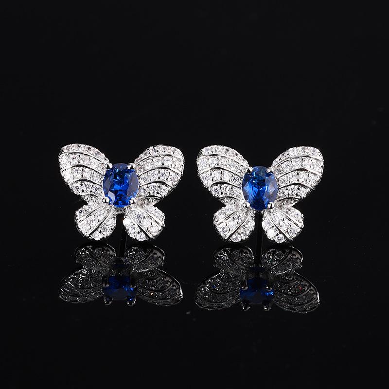 Autumn and winter jewelry set fashion butterfly stud earrings necklace ring sapphire natural women's clear