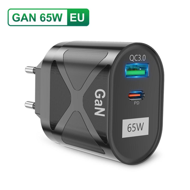 

65 Вт GaN USB C зарядное устройство для быстрой зарядки KR AU EU US UK Plug PD USB-C Type C быстрое зарядное устройство для iPhone 15 Xiaomi SamsungS22 Macbook Black EU Plug