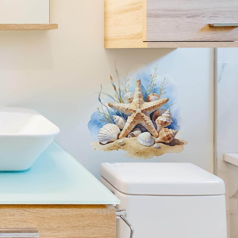Watercolor Starfish Shell Bathroom and Toilet Decoration Stickers for Beautifying The Bathroom and Toilet Area
