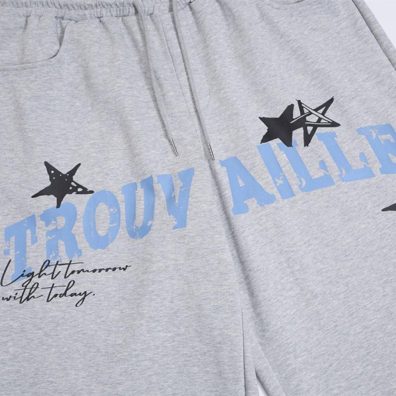Mens Loose Wide-Leg Curved Pants Streetwear Star Letter Print Casual Trousers