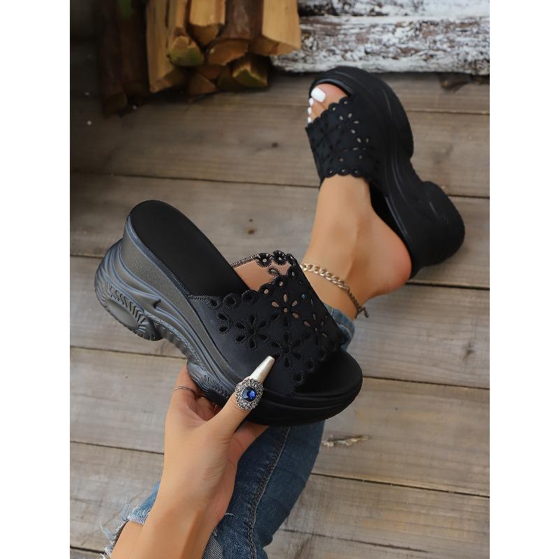 Cut-out Wedge Heel Slippers Women's Summer 2025 New Platform Size Pancake Open-toe Sandals