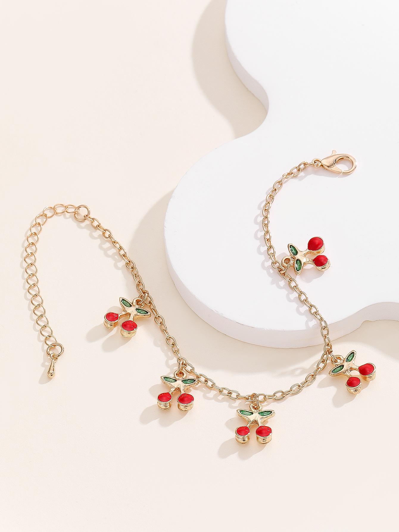 

Retro Double-Layer Cherry Bracelet: European & American INS Style with Ancient Chinese Influences золотий/Вишня