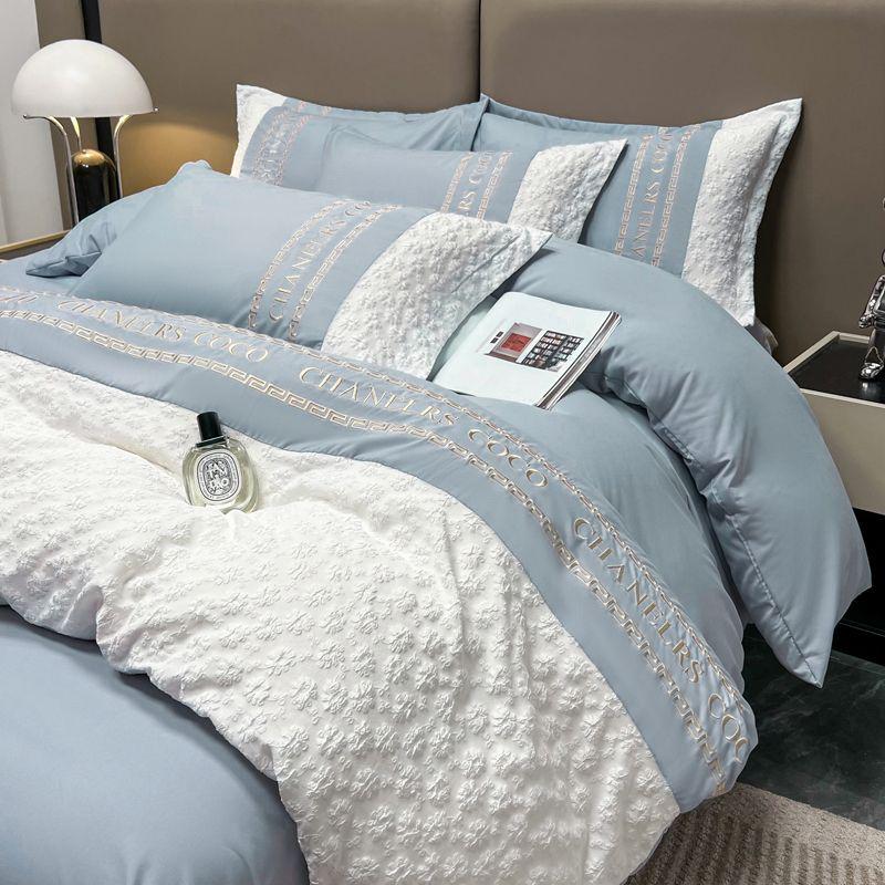 G5Z Embossed Jacquard Luxury Washed Cotton Bedding Set - Duvet, Bed Sheet, Fitted Cover (4 Pieces)