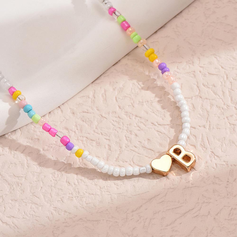 European and American Colored Rice Beads 26 Letter Beaded Necklace Creative Niche Neck Chain Collarbone Chain