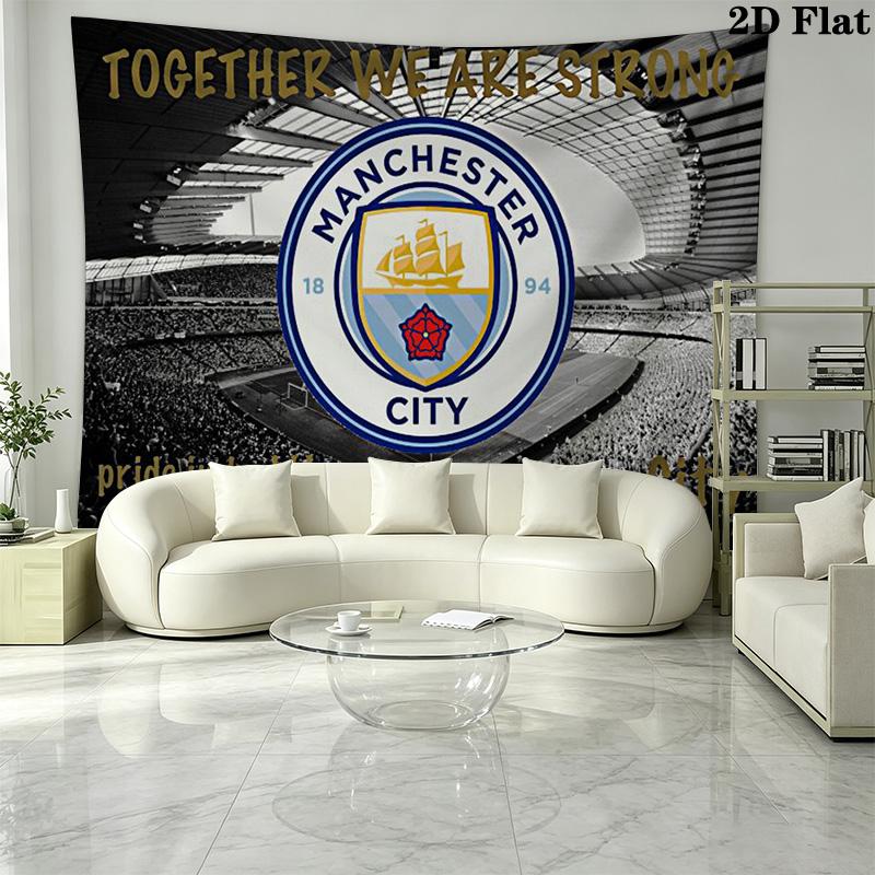 Manchester City FC Logo Wall Tapestry Aesthetic Wall Hanging Printed Fabric Blanket Decorative Tapestries for Bedroom Living Room Home Decor