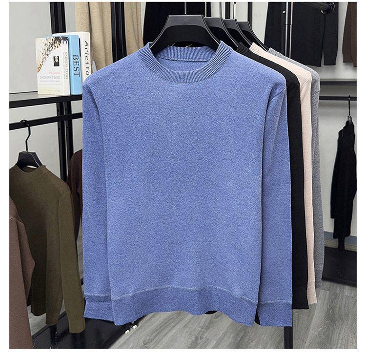 Men's Velvet Knitted Round Neck Sweater - Thick Warm Base Layer for Autumn/Winter.