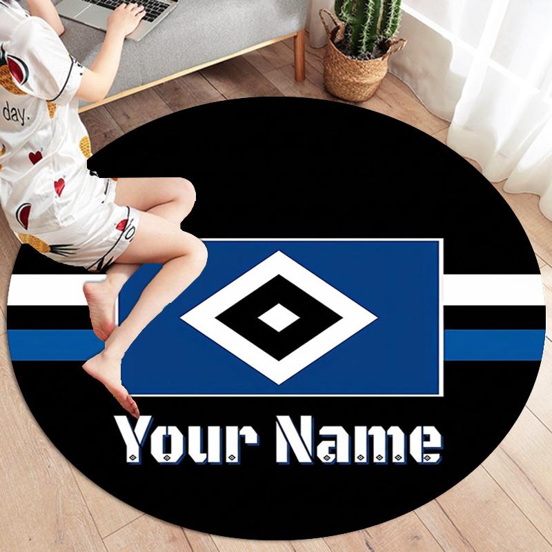 Blue Diamond Emblem Custom Name Round Area Rug Carpet Rug For Living Room Bedroom Sofa Playroom Decor Nonslip Floor Mat