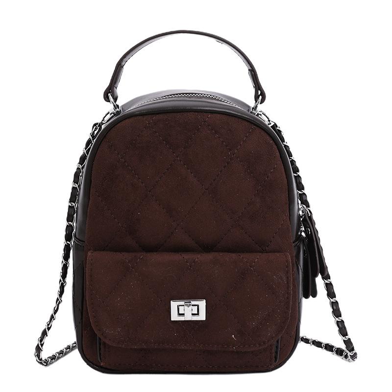 

Ромбовидная ретро маленькая сумка женская новая модная цепочка рюкзак осень и зима текстура мини школьная сумка темно-коричневого