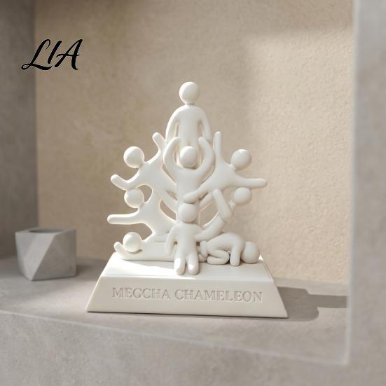 Decorative Countertop Statue 3D Printed Stacked Human Sculpture, Abstract Meccha Chameleon Art Sturdy Lightweight Home Ornament Figurine, Minimalist