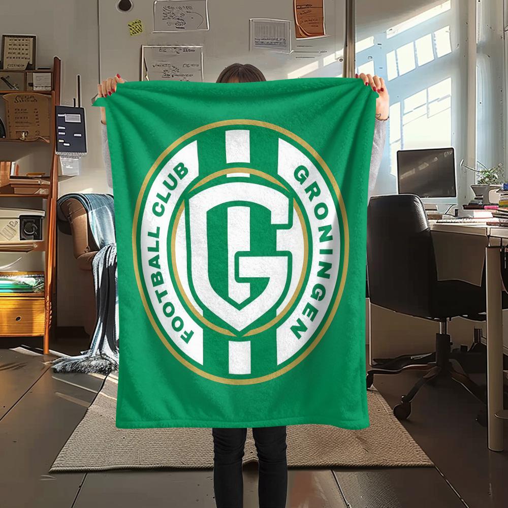 FC Groningen Koc Flanelowy z Nadrukiem, Wysoka jakość, Wygodny na Wszystkie Pory Roku, Wystrój Domu, Ciepło i Komfort