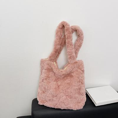 Flauschige Damen Mädchen Plüsch Handtaschen Herbst Winter Schulter Bgas Retro Einfarbig Weiche Plüsch Totes Taschen Damen Einkaufstaschen