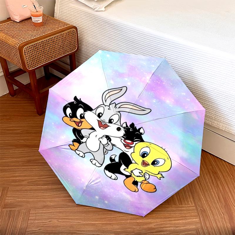 1pc Looney Tunes pattern Umbrella Portable Folding Umbrella Iron Frame Hole Bone Structure Outdoor Home Umbrella