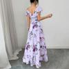 Dames V-hals Bloemenprint Ruches Afwerking Midi Jurk Mouwloos Zomer Vakantie Casual Elegante Jurk voor Buitenevenementen