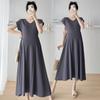 Maternity Collar Short-sleeved Dress Women's Summer New Temperament Loose Belly and Thin Medium and Long Maternity Dress