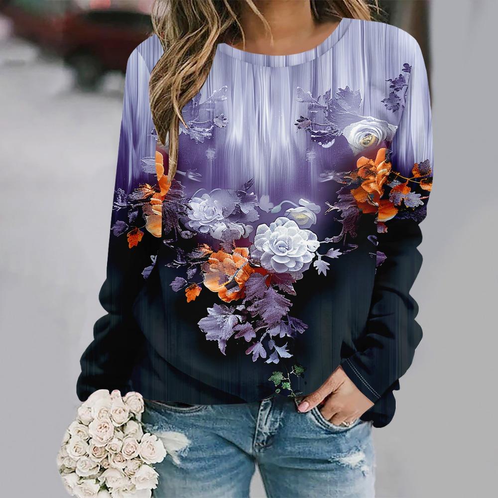 2025 Toamnă și iarnă modă nouă gât rotund mânecă lungă imprimat elegant casual hanorac larg