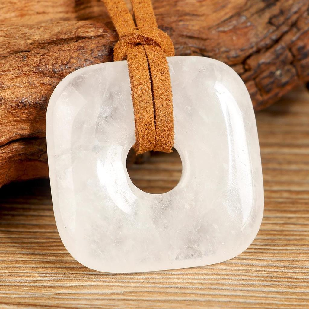 Collana con Ciondolo Quadrato in Pietra Naturale Stile Retro Europeo e Americano con Cordino in Velluto per Donna