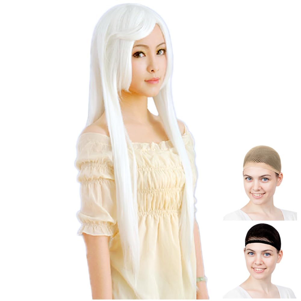 

CaseEden Cosplay Wig, Smooth, Long, 100cm, Heat-Resistant, Pure White, Includes 2 Wig Nets