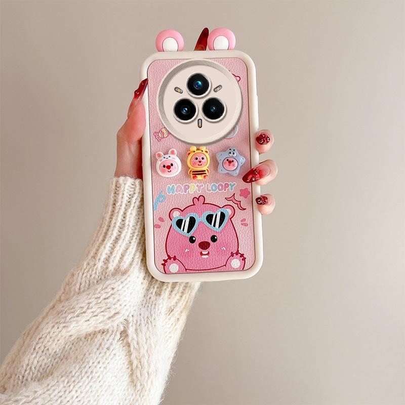 KEYSION Cute Ear 3D Cartoon Case for Realme 14 Pro+ 5G with Bracelet Silicone Shockproof Phone Cover for OPPO Realme 14 Pro 5G