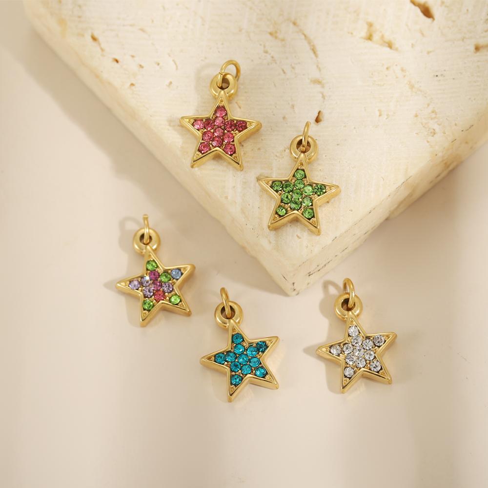CARLIDANA Stainless Steel Charms Gold Plated Fashion Zircon Star Pendant Charms DIY Necklace Bracelet Accessories for Women